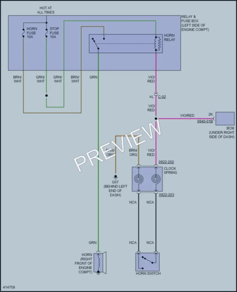 2013 Mazda 2 Horn wiring diagram preview