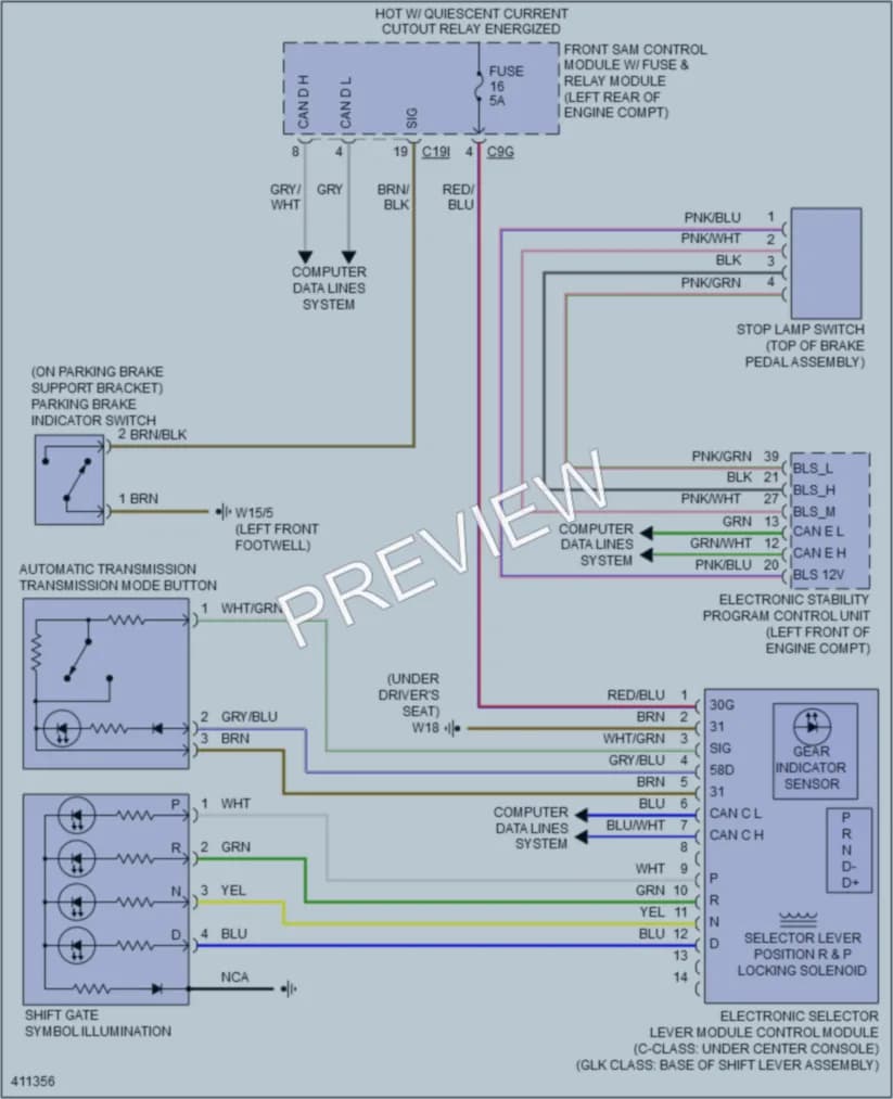 2013 MercedesBenz C300 Shift Interlock wiring diagram preview