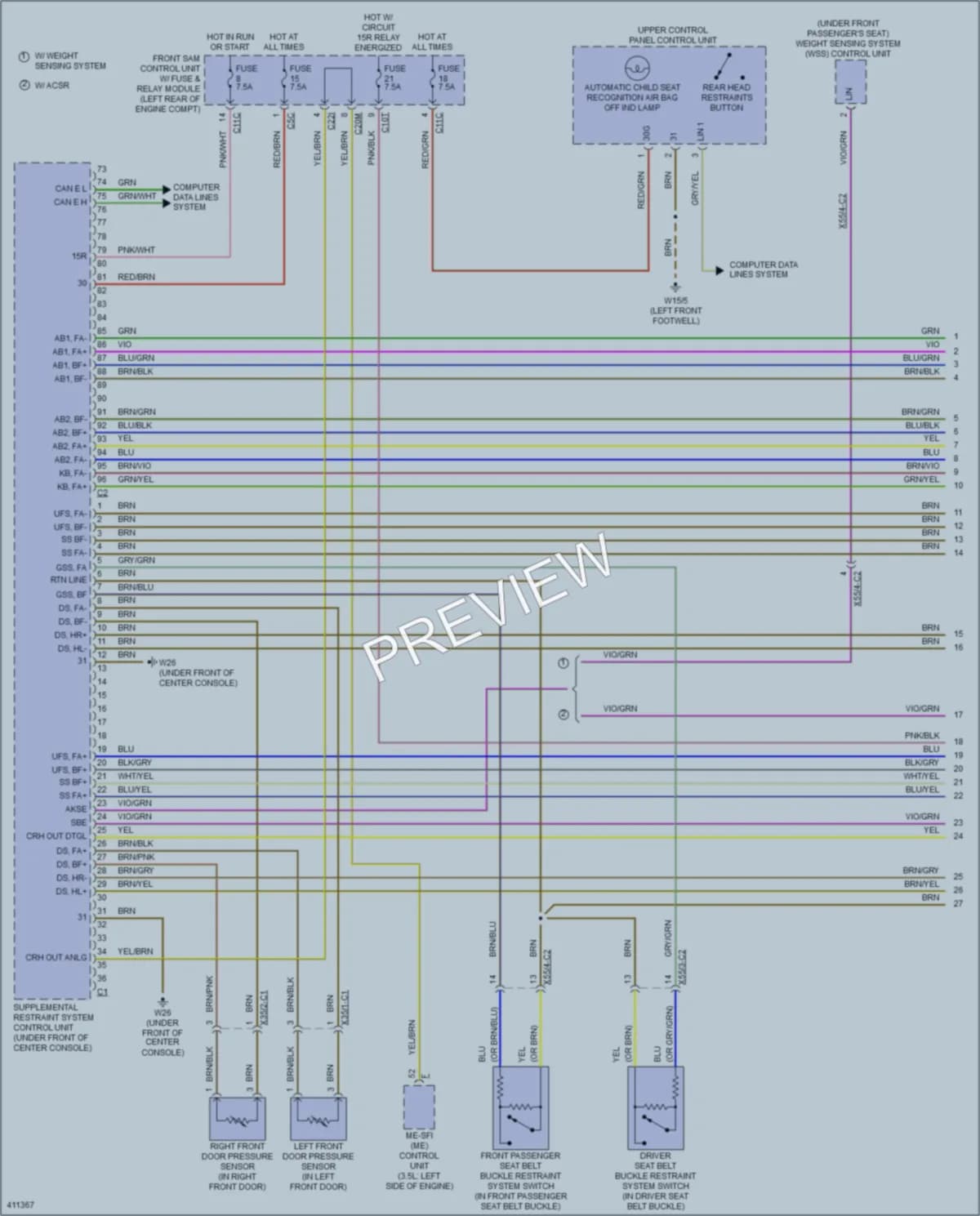 2013 MercedesBenz C350 Supplemental Restraints wiring diagram preview