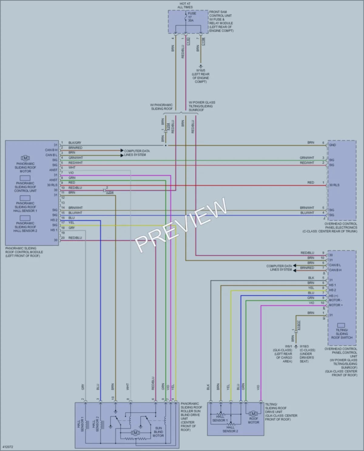 2013 MercedesBenz GLK250BLUETEC Power Top Sunroof wiring diagram preview