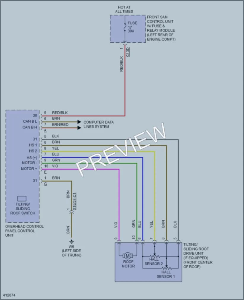 2013 MercedesBenz S550 Power Top Sunroof wiring diagram preview