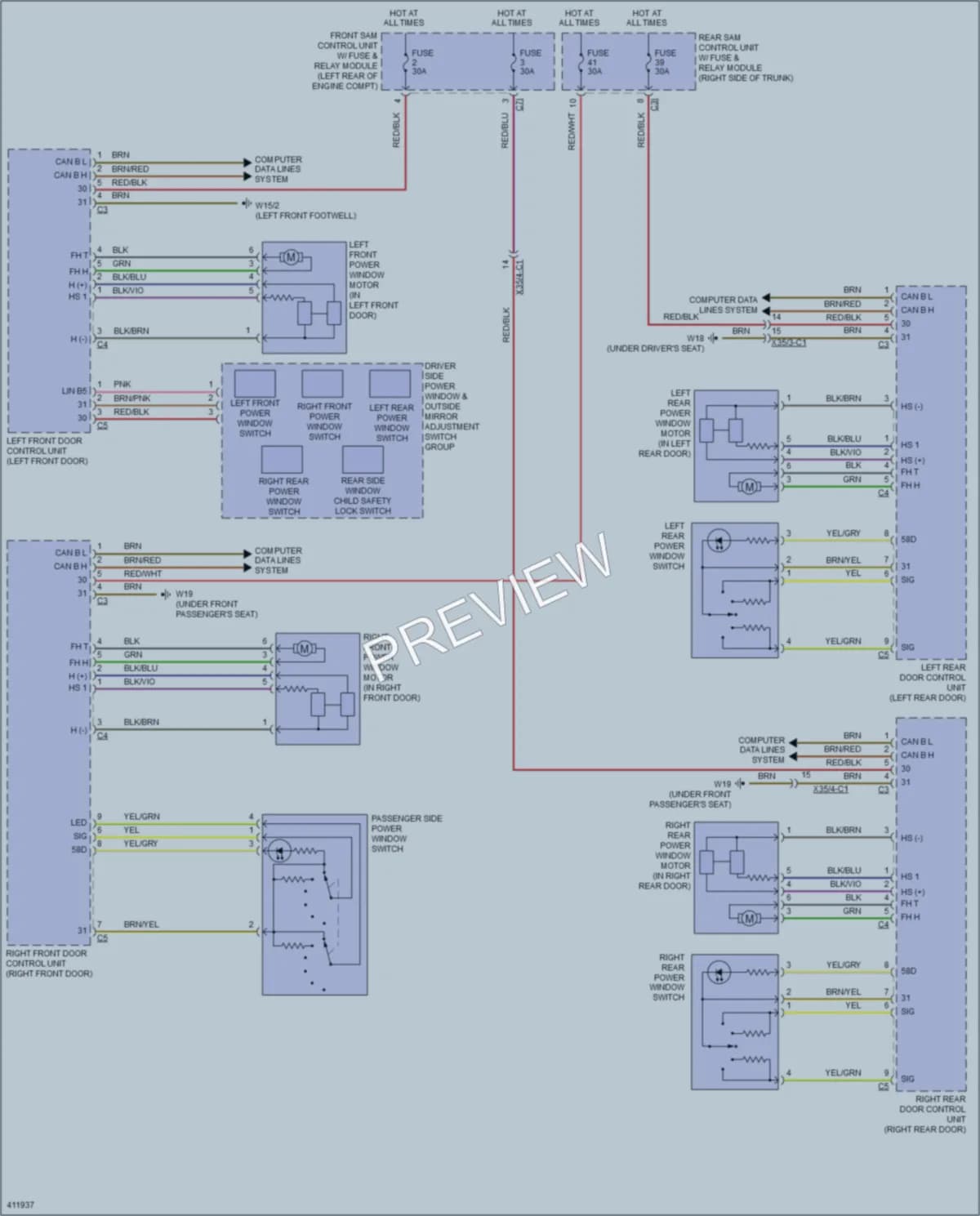2013 MercedesBenz S550 Power Windows wiring diagram preview