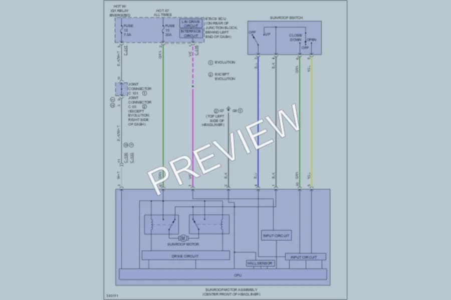 2013 Mitsubishi LancerSportback Power Top Sunroof wiring diagram preview