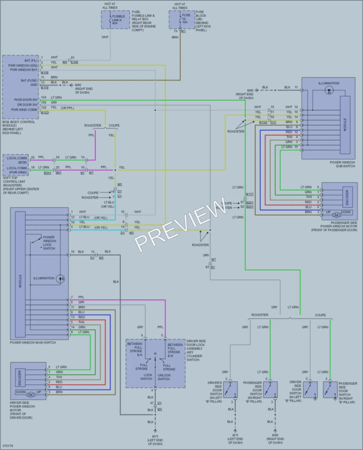 2013 Nissan 370Z Power Windows wiring diagram preview