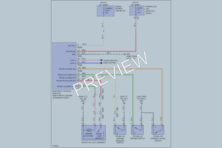 2013 Nissan GTR Trunk Tailgate Fuel Door wiring diagram preview