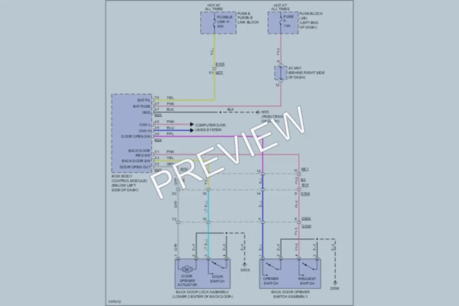 2013 Nissan LEAF Trunk Tailgate Fuel Door wiring diagram preview