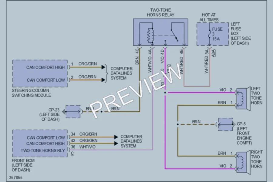2013 Porsche CayenneHybrid Horn wiring diagram preview