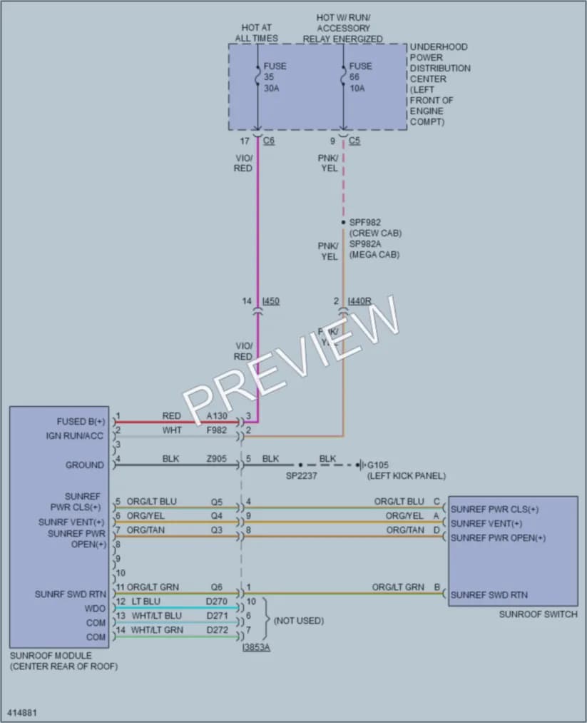 2013 Ram 3500Pickup Power Top Sunroof wiring diagram preview