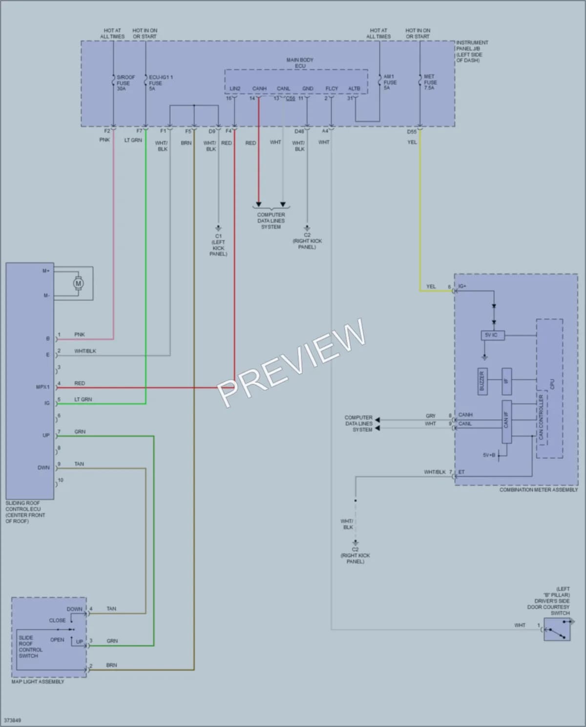 2013 Scion tC Power Top Sunroof wiring diagram preview