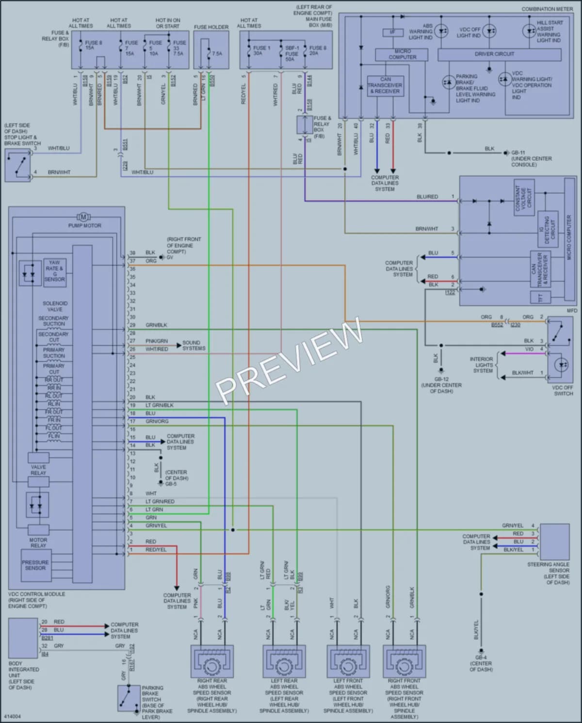 2013 Subaru 2.0L Eng Anti Lock Brakes wiring diagram preview with protected circuit layout
