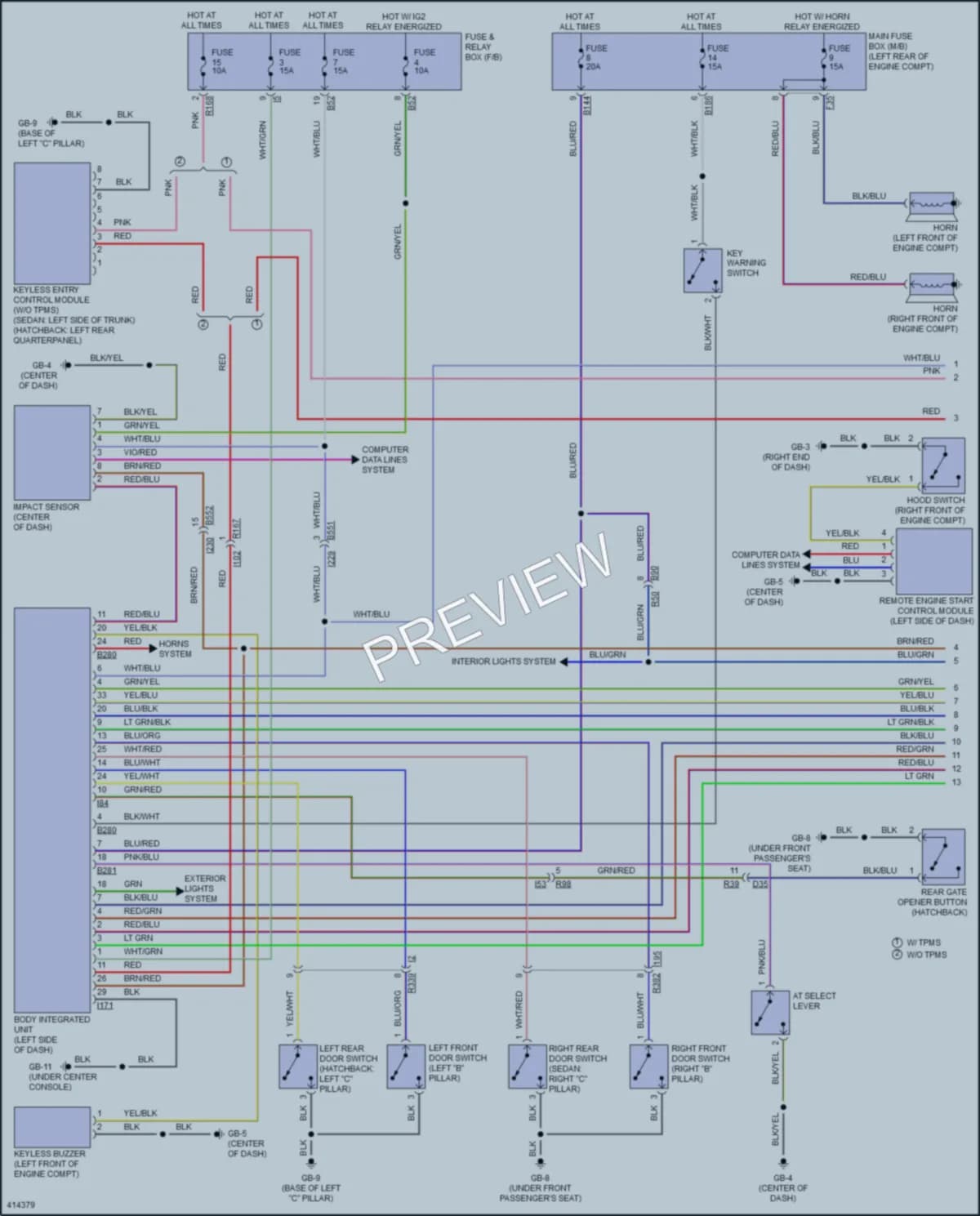2013 Subaru 2.0L Eng Anti Theft wiring diagram preview with protected circuit layout
