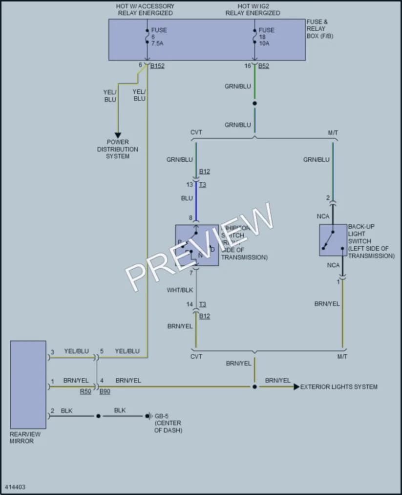 2013 Subaru 2.0L Eng Power Mirrors wiring diagram preview with protected circuit layout