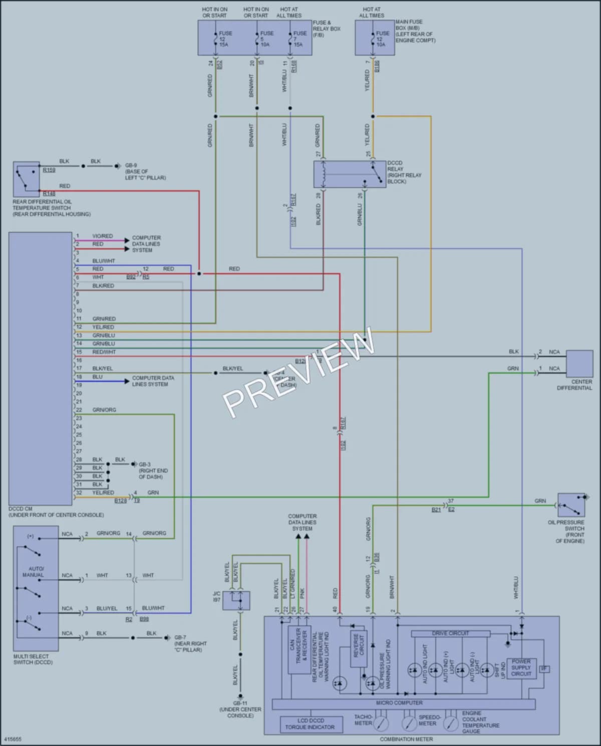 2013 Subaru 2.5L Eng Transmission wiring diagram preview with protected circuit layout