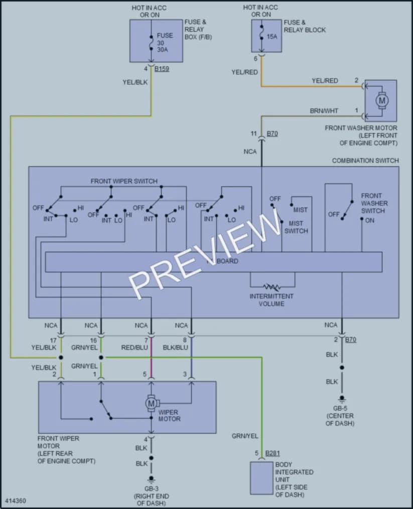2013 Subaru 2.5L Eng Wiper Washer wiring diagram preview with protected circuit layout