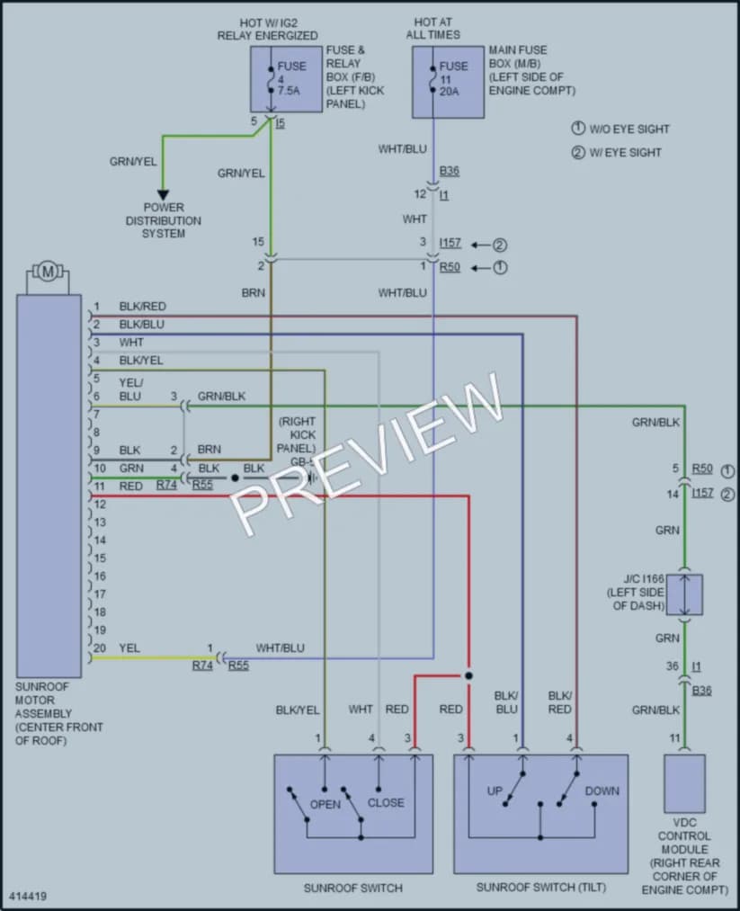 2013 Subaru Outback Power Top Sunroof wiring diagram preview