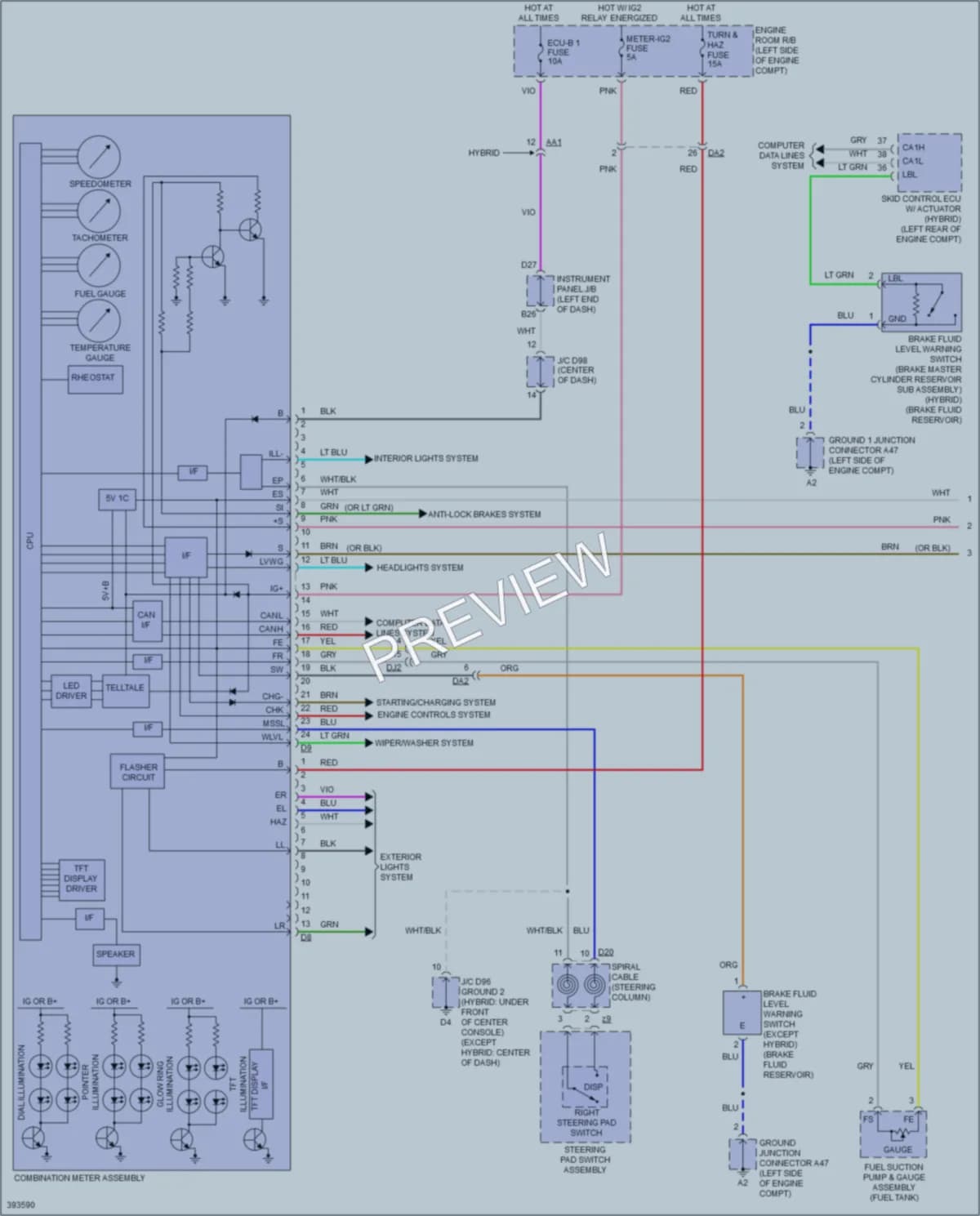 2013 Toyota Avalon Instrument Cluster wiring diagram preview
