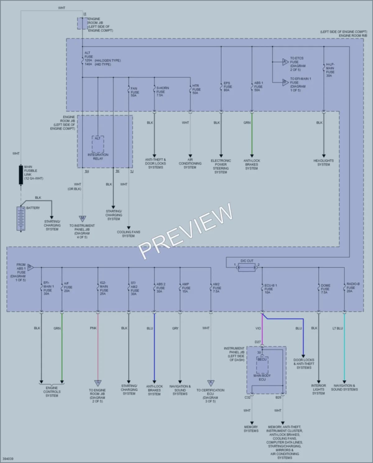 2013 Toyota Avalon Power Distribution wiring diagram preview