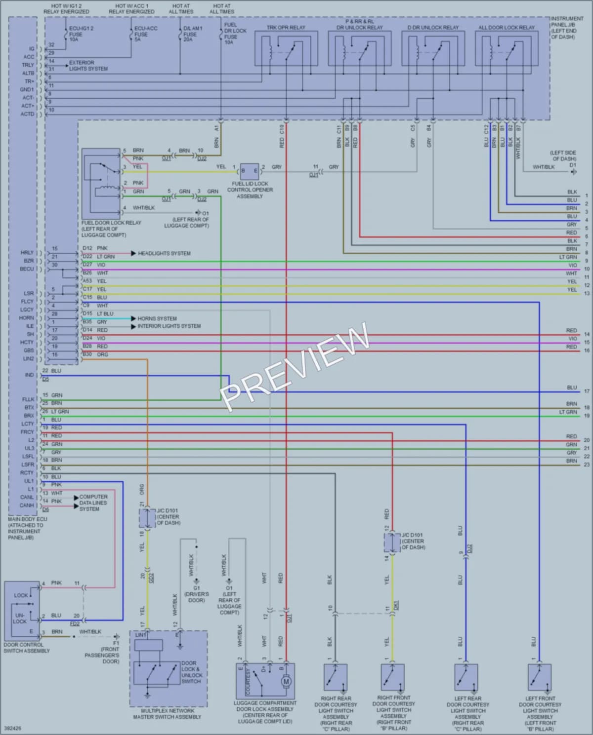 2013 Toyota Avalon Power Door Locks wiring diagram preview