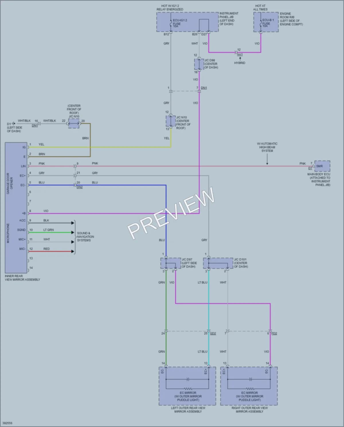 2013 Toyota Avalon Power Mirrors wiring diagram preview