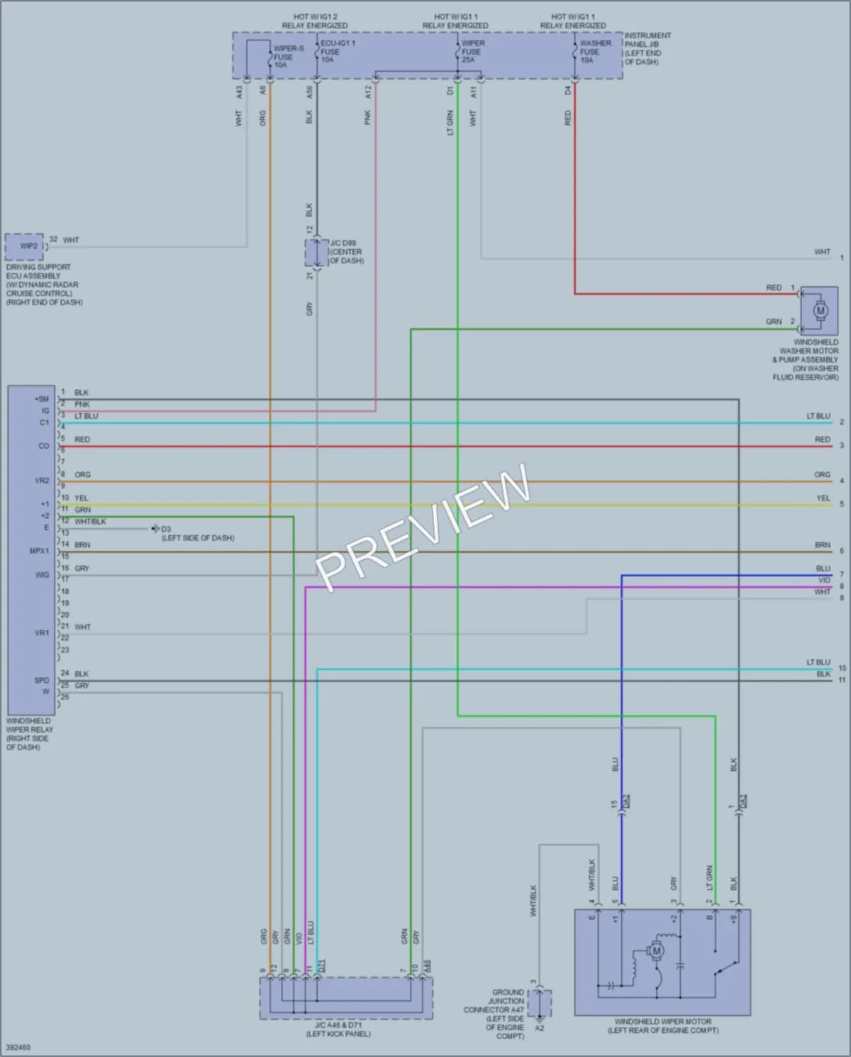 2013 Toyota Avalon Wiper Washer wiring diagram preview