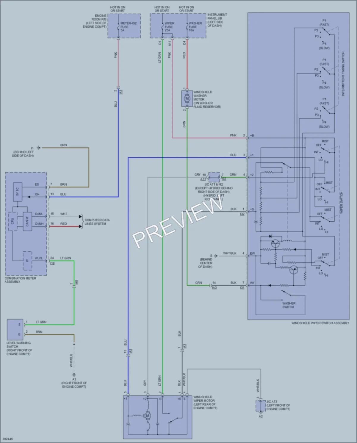 2013 Toyota Camry Wiper Washer wiring diagram preview
