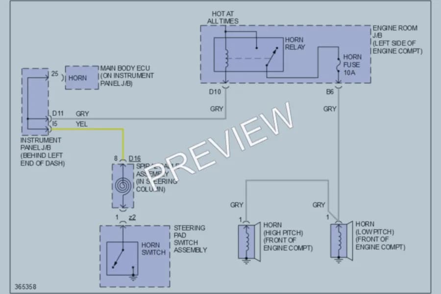 2013 Toyota HighlanderHybrid Horn wiring diagram preview
