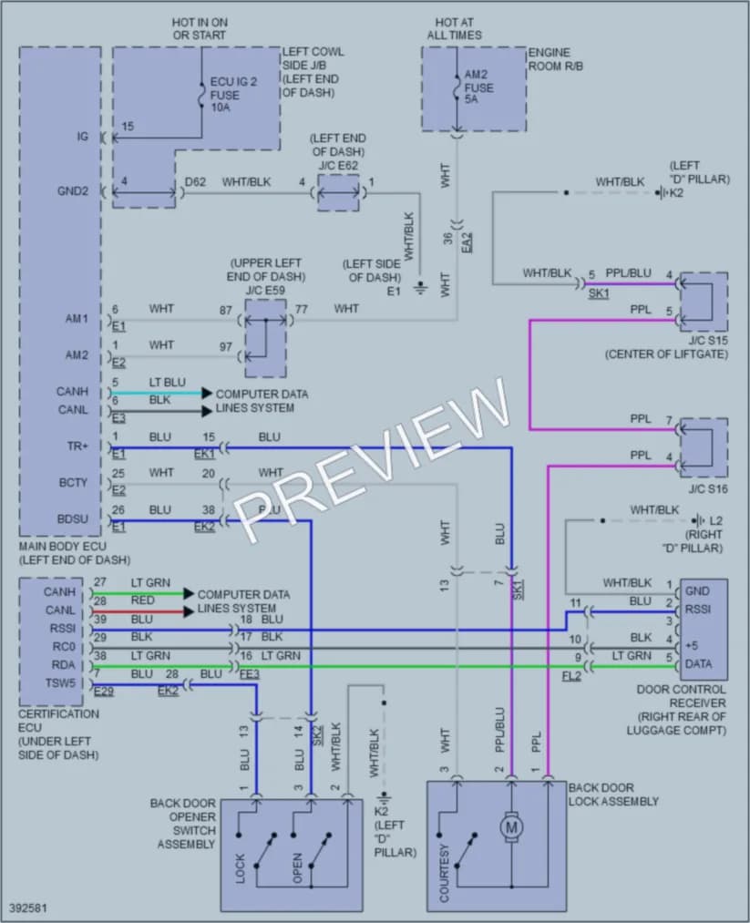 2013 Toyota LandCruiser Trunk Tailgate Fuel Door wiring diagram preview