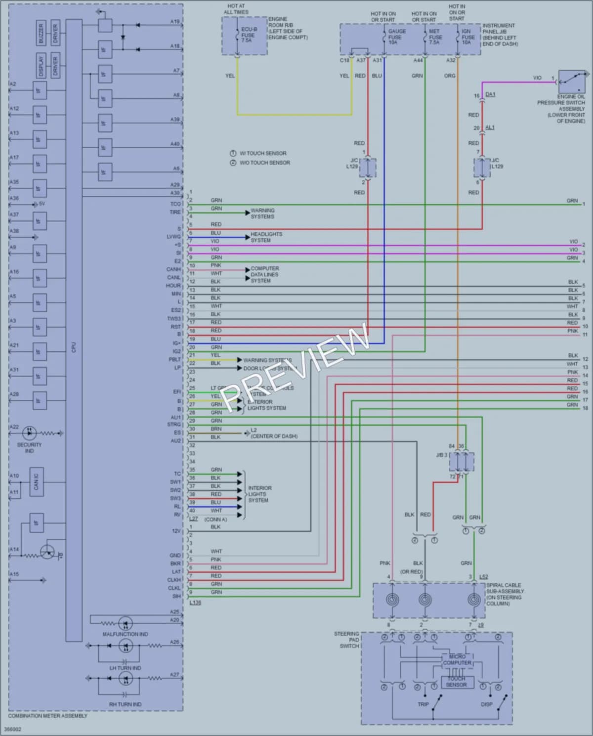2013 Toyota Prius Instrument Cluster wiring diagram preview