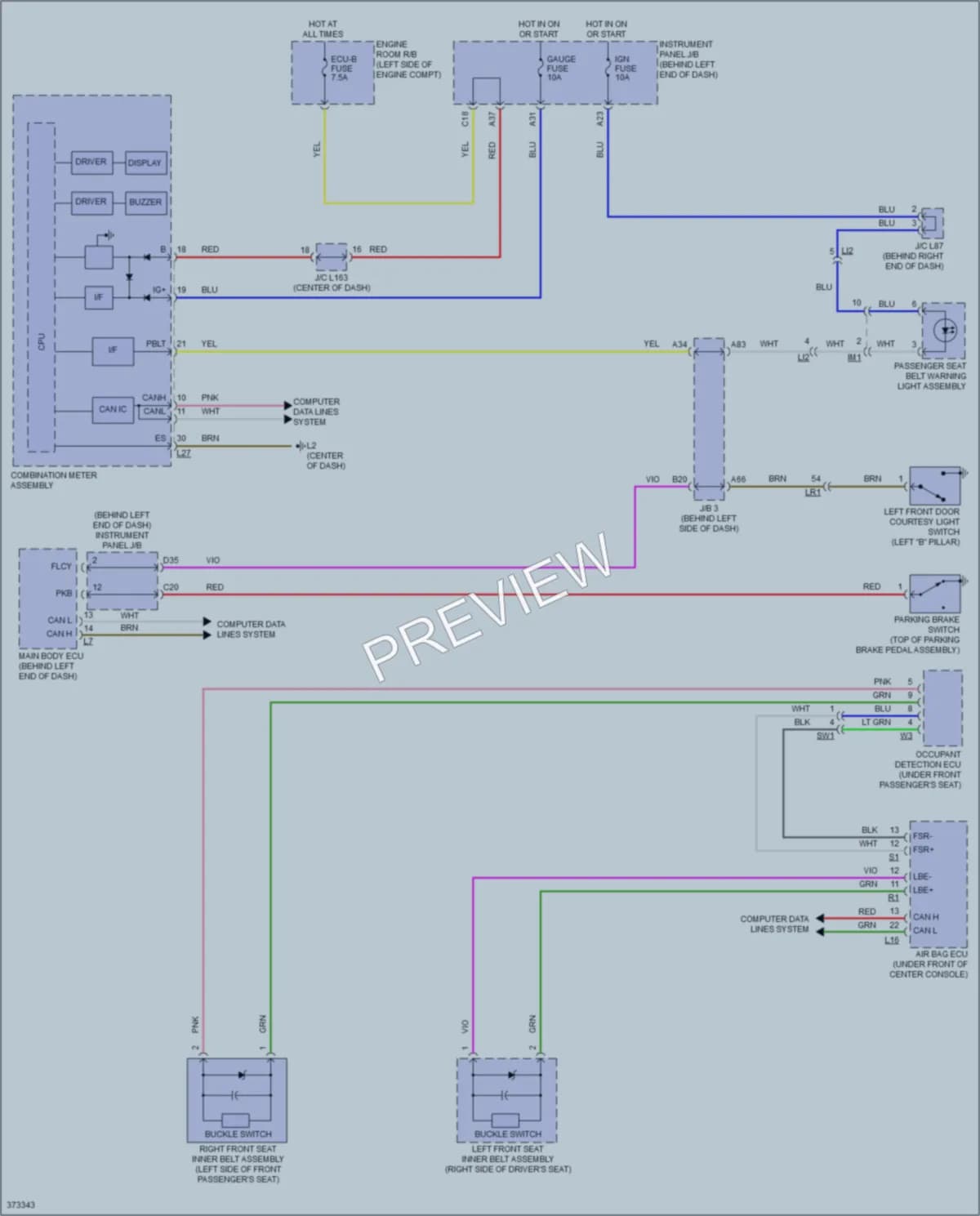 2013 Toyota Plug In Warning Systems wiring diagram preview with protected circuit layout