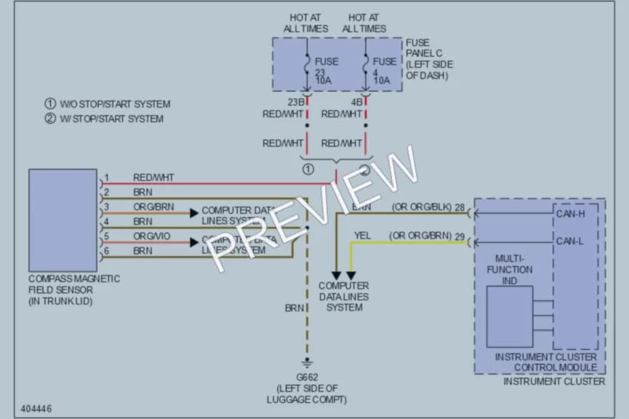 2013 Volkswagen 4D Sedan Instrument Cluster wiring diagram preview with protected circuit layout