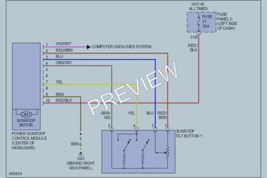 2013 Volkswagen 4D Sedan Power Top Sunroof wiring diagram preview with protected circuit layout