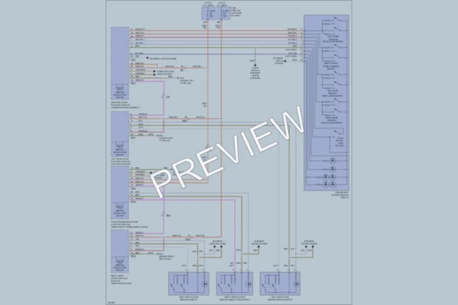 2013 Volkswagen 4D Sedan Power Windows wiring diagram preview with protected circuit layout