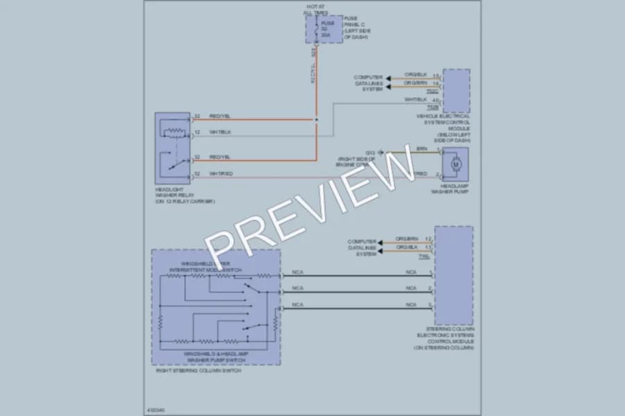 2013 Volkswagen 4D Sedan Wiper Washer wiring diagram preview with protected circuit layout