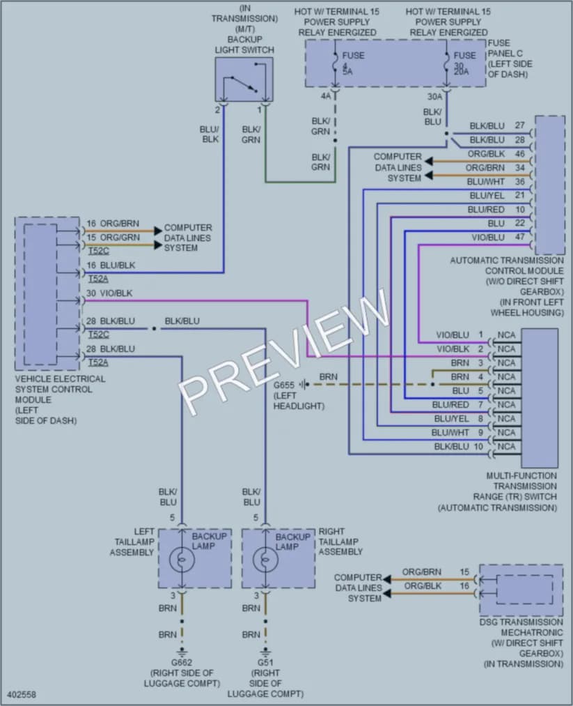 2013 Volkswagen 4D Wagon Exterior Lights wiring diagram preview with protected circuit layout