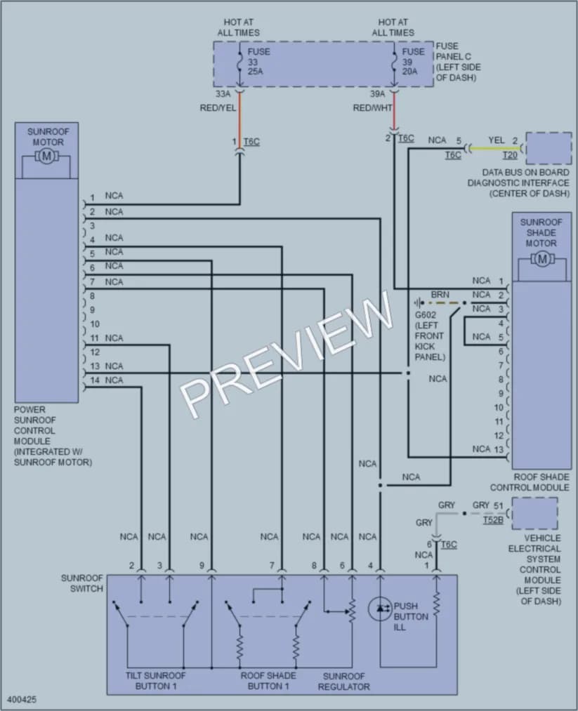 2013 Volkswagen 4D Wagon Power Top Sunroof wiring diagram preview with protected circuit layout