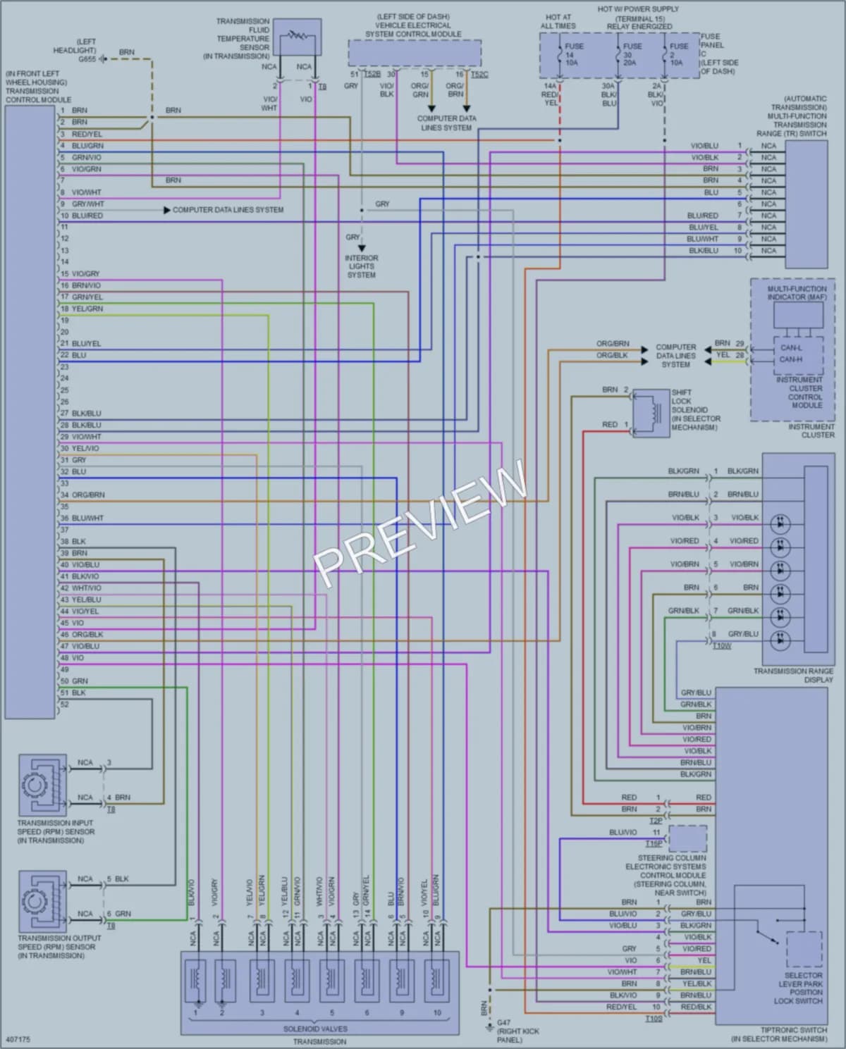 2013 Volkswagen 4D Wagon Transmission wiring diagram preview with protected circuit layout