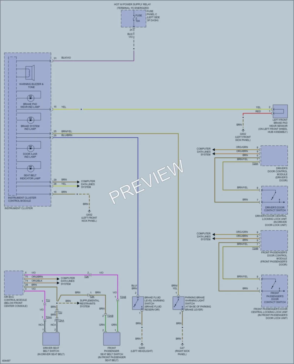2013 Volkswagen 4D Wagon Warning Systems wiring diagram preview with protected circuit layout
