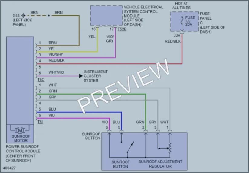 2013 Volkswagen Golf Power Top Sunroof wiring diagram preview