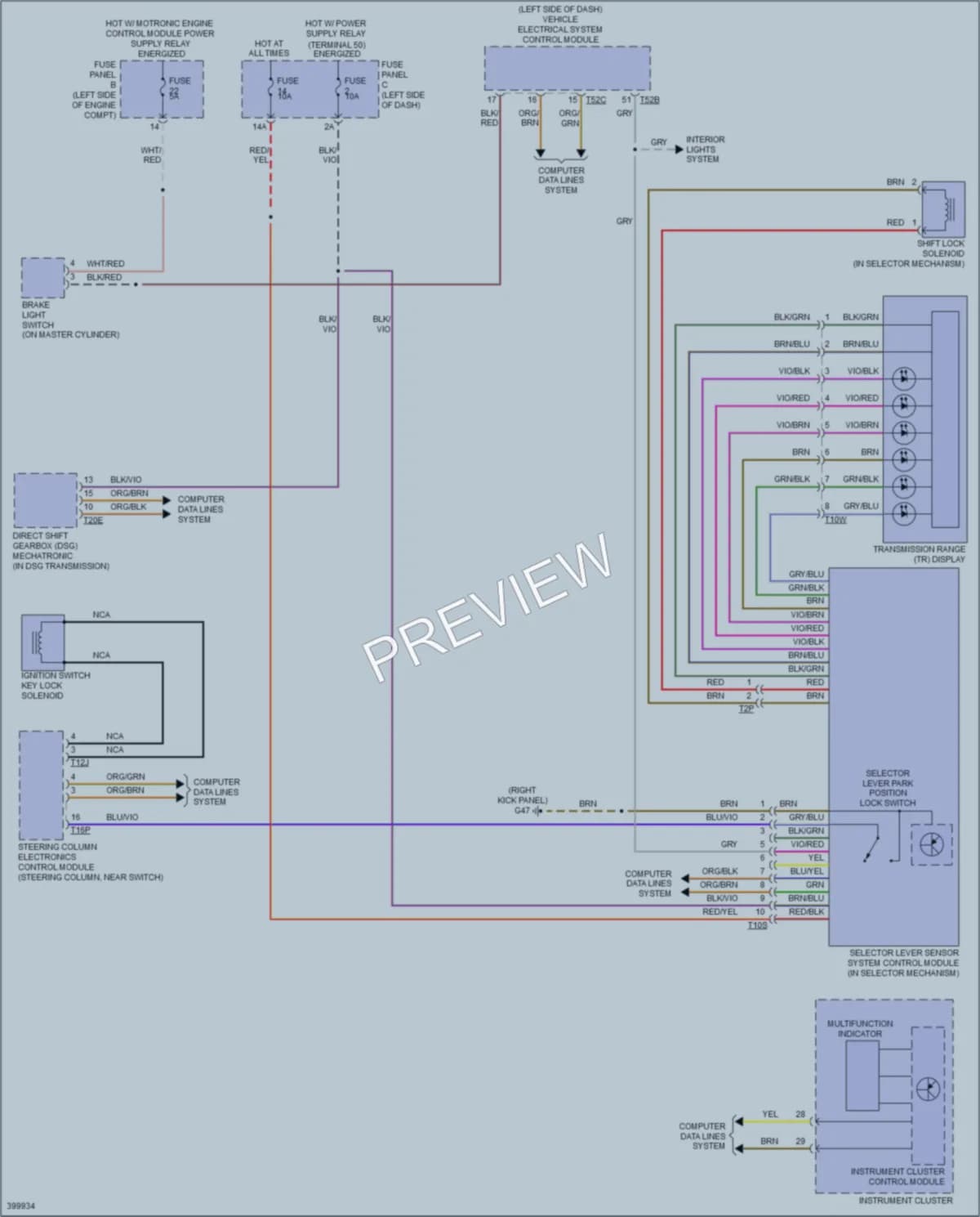 2013 Volkswagen 4D Wagon Shift Interlock wiring diagram preview with protected circuit layout