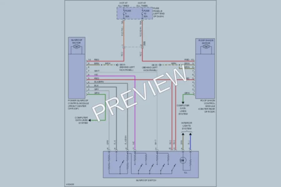 2013 Volkswagen Touareg Power Top Sunroof wiring diagram preview