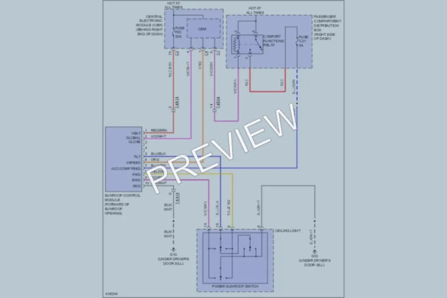 2013 Volvo XC70 Power Top Sunroof wiring diagram preview