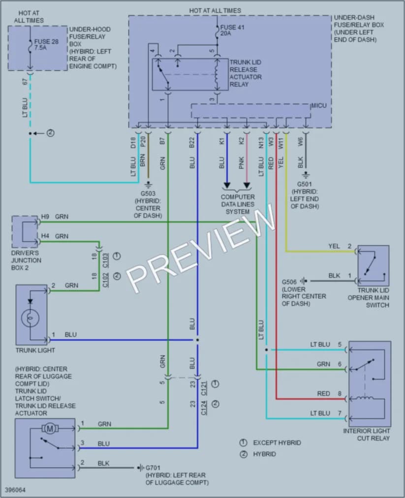 2014 Acura ILX Trunk Tailgate Fuel Door wiring diagram preview