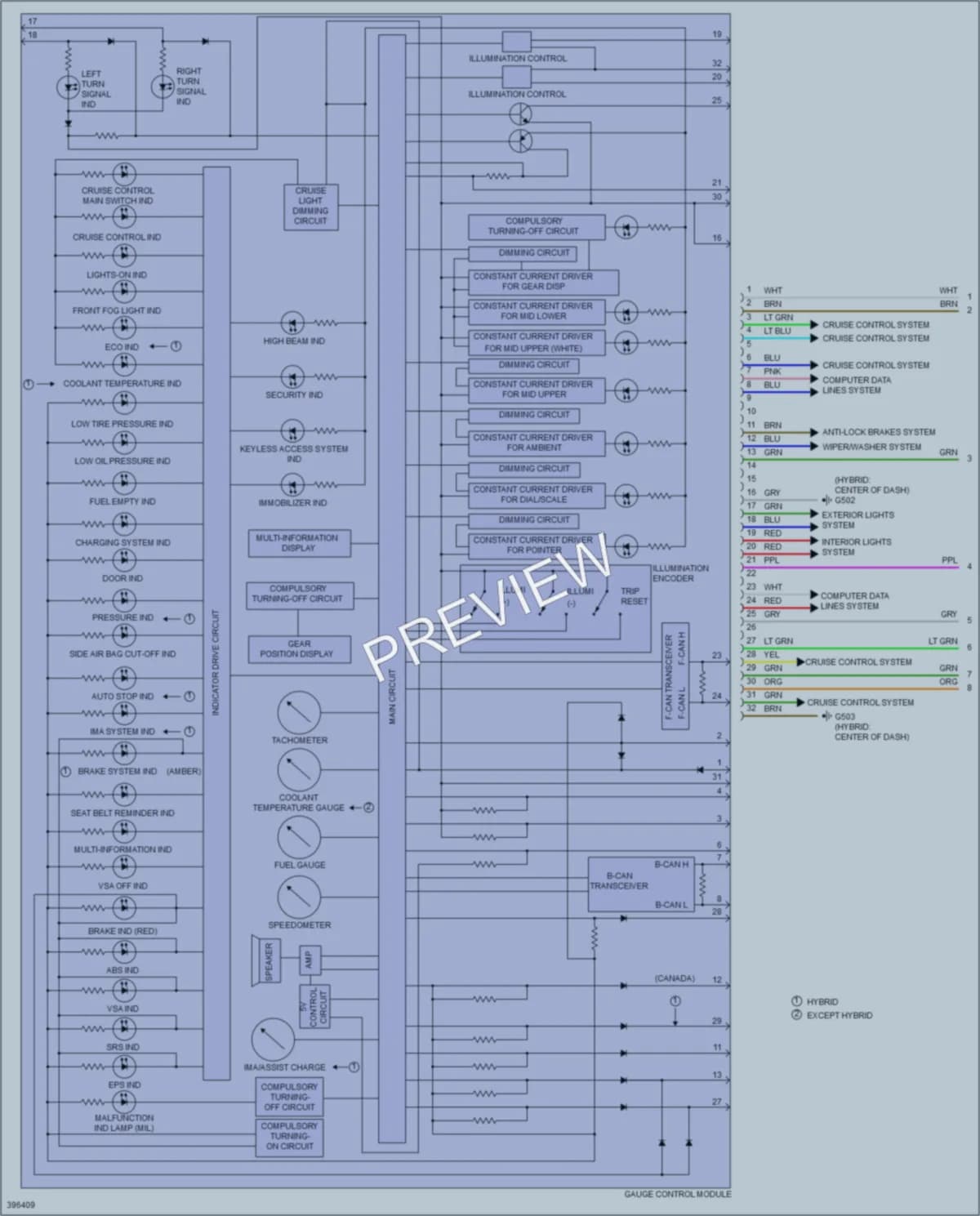 2014 Acura ILXHybrid Instrument Cluster wiring diagram preview