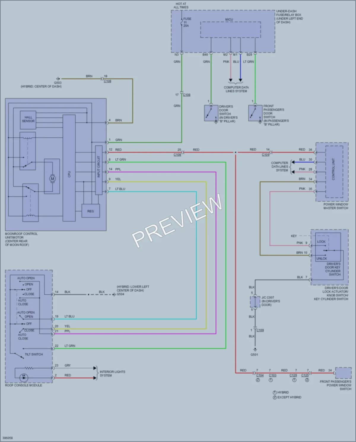 2014 Acura ILXHybrid Power Top Sunroof wiring diagram preview