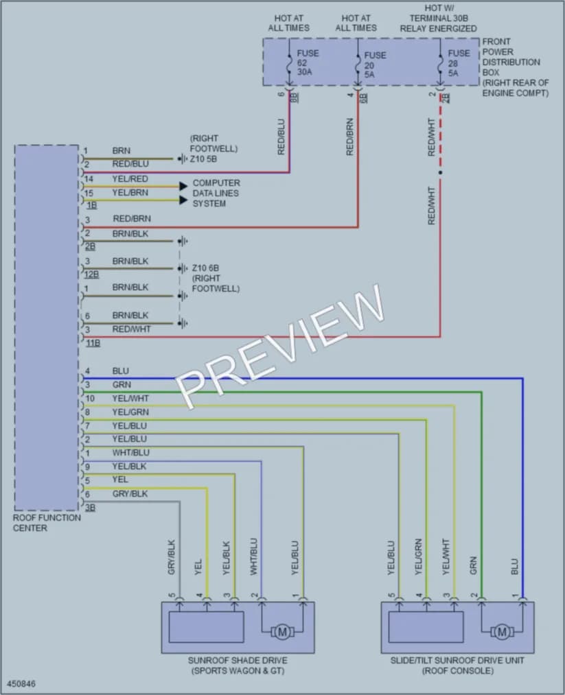 2014 BMW 335i Power Top Sunroof wiring diagram preview