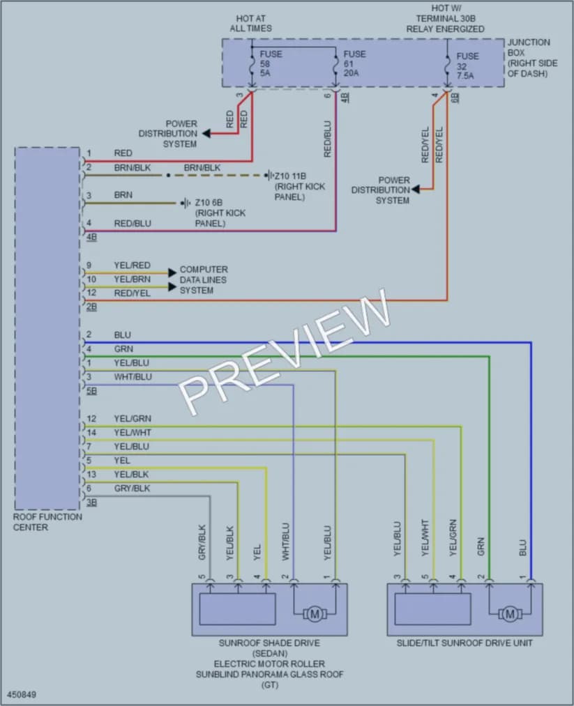 2014 BMW 535d Power Top Sunroof wiring diagram preview