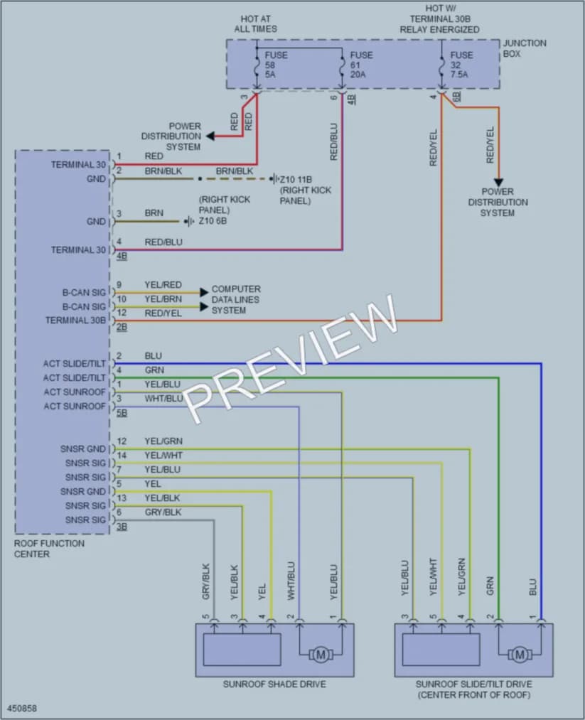 2014 BMW 640iGranCoupe Power Top Sunroof wiring diagram preview