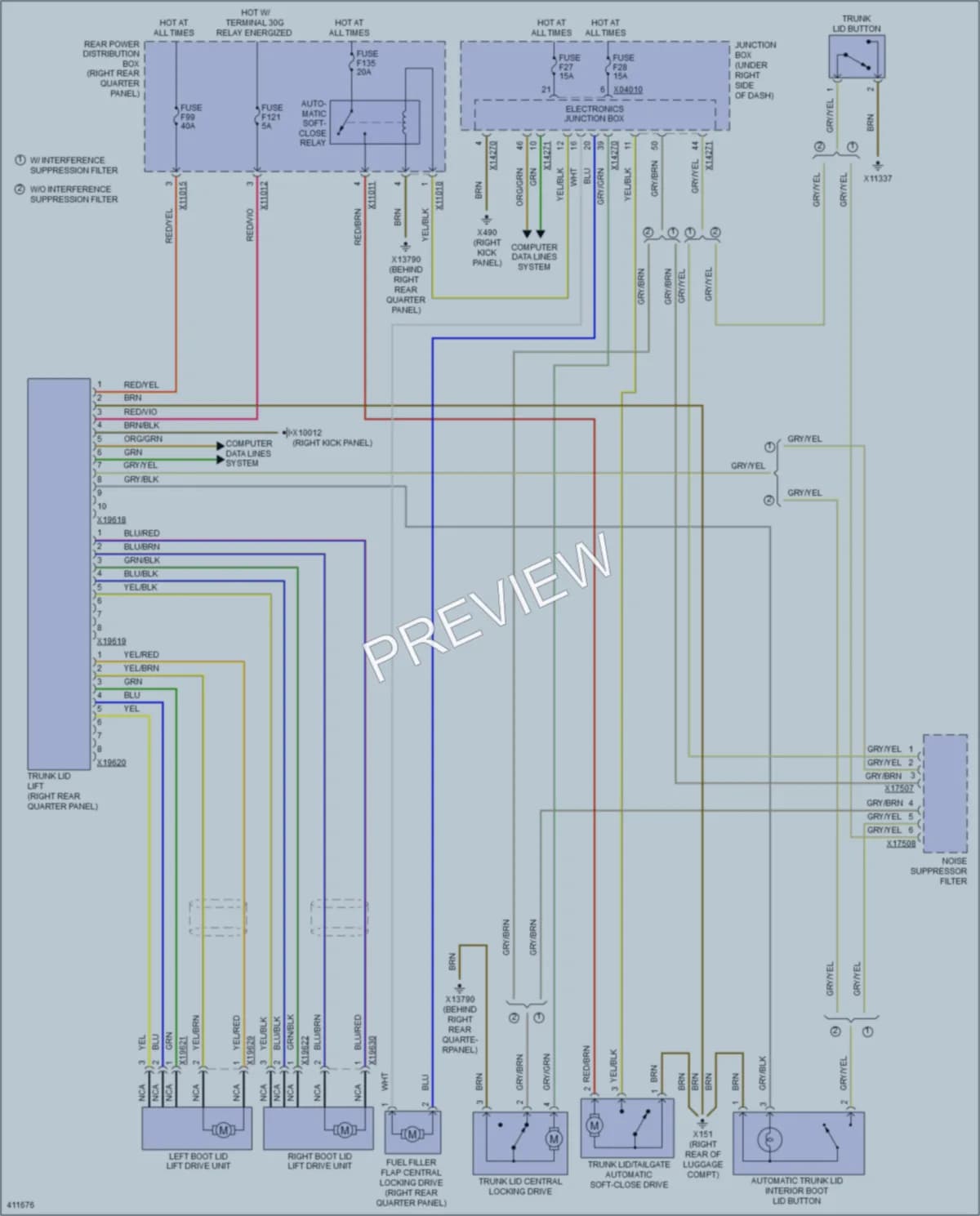 2014 BMW X6 Trunk Tailgate Fuel Door wiring diagram preview
