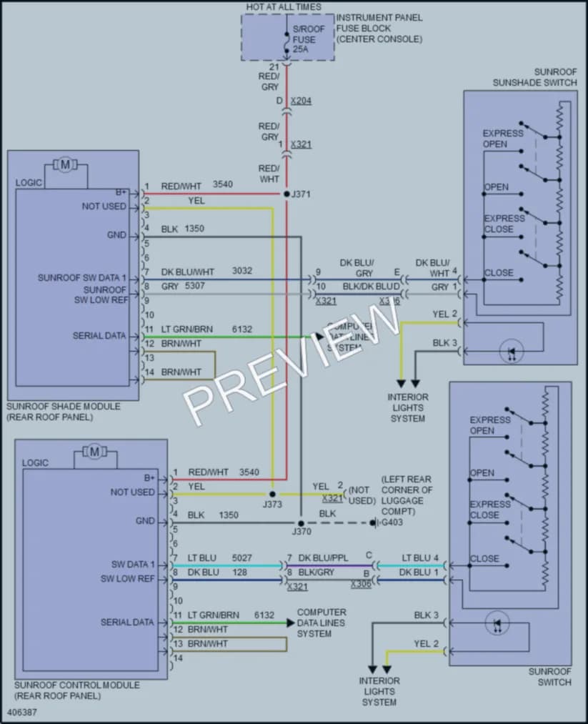 2014 Cadillac SRX Power Top Sunroof wiring diagram preview