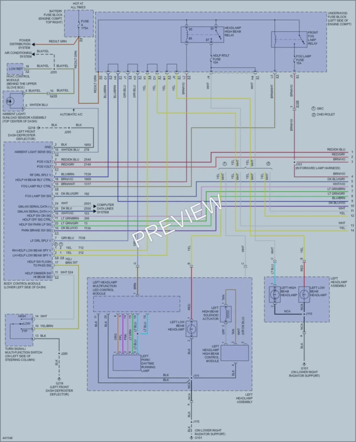 2014 Chevrolet C1500PickupSilverado Headlights wiring diagram preview